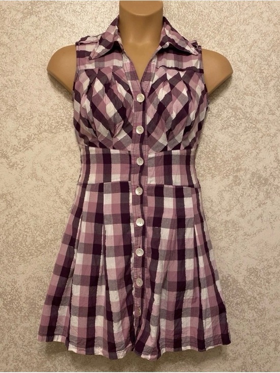 Cotton Express Dresses & Skirts - Cotton Express Purple and White Sleeveless Gingham Button-Front Midi Dress